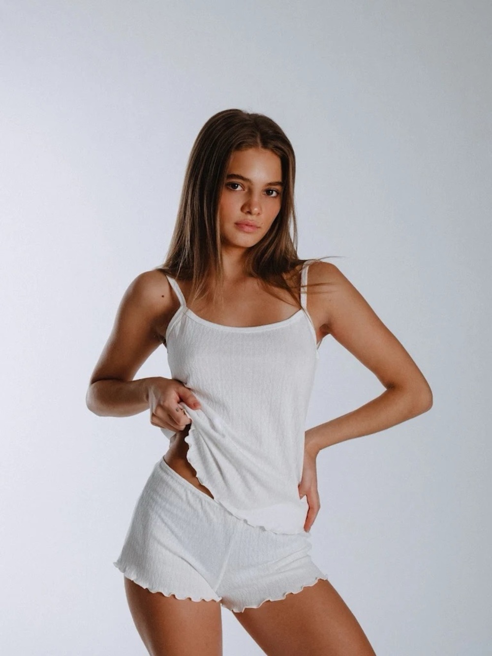 Women's White Ribbed Tank & Short Pajama Set
